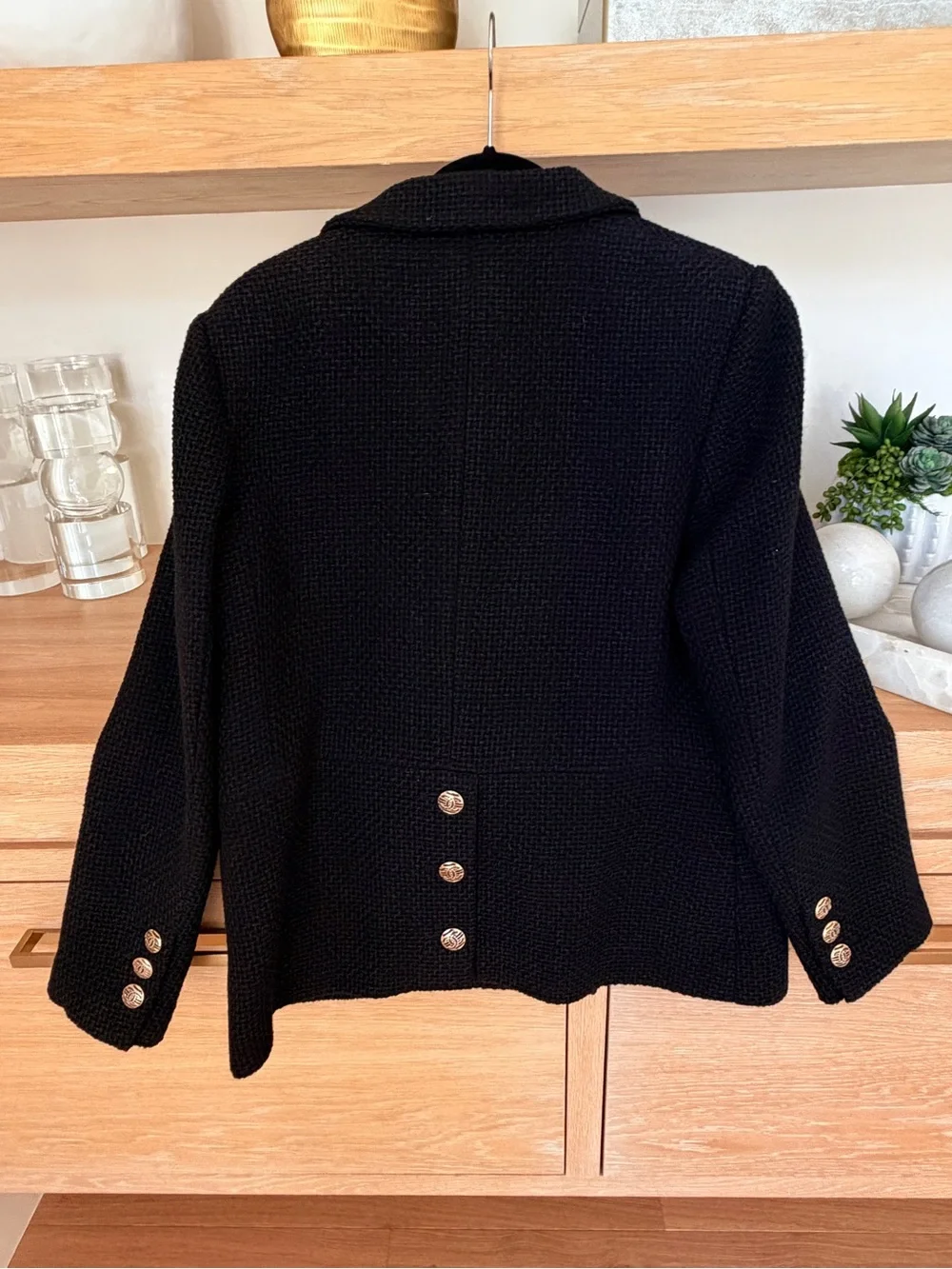 CHANEL Black Double-Breasted Blazer with Gold Buttons size 46